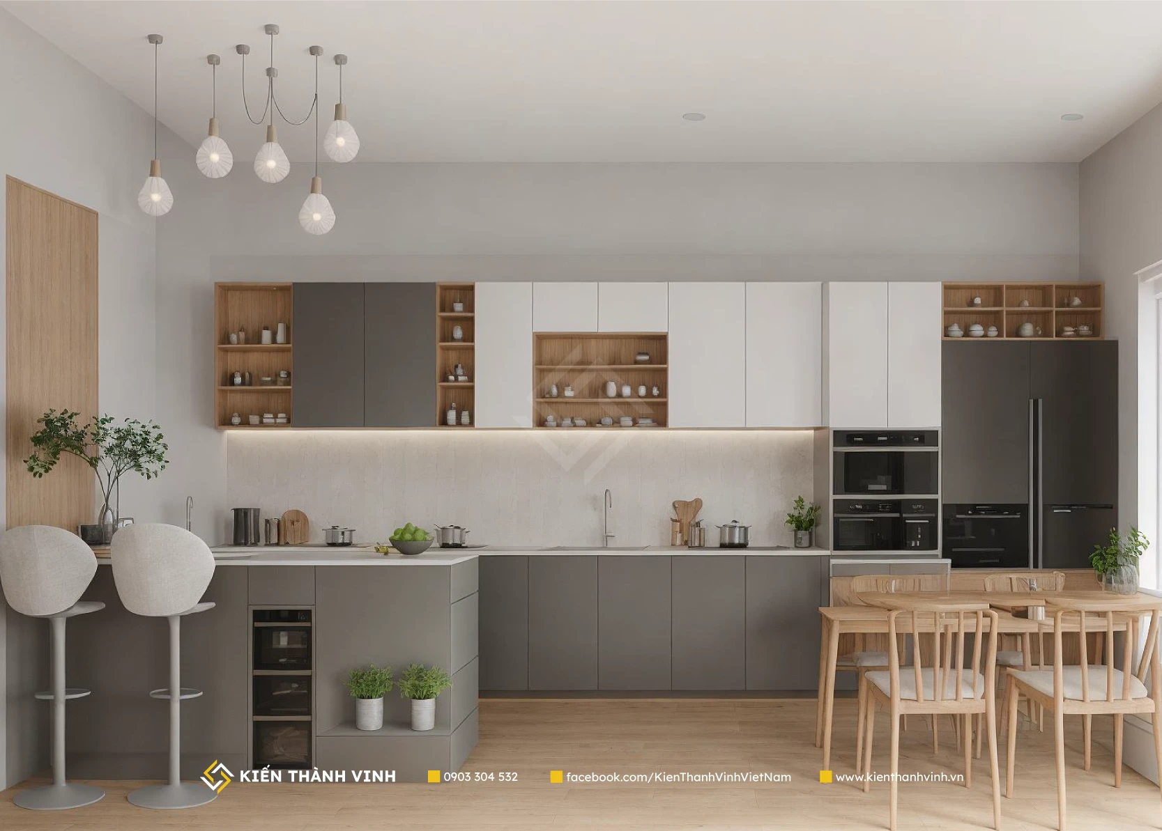 phòng bếp nhà phố kinh doanh theo kiến trúc tối giản Serene Living