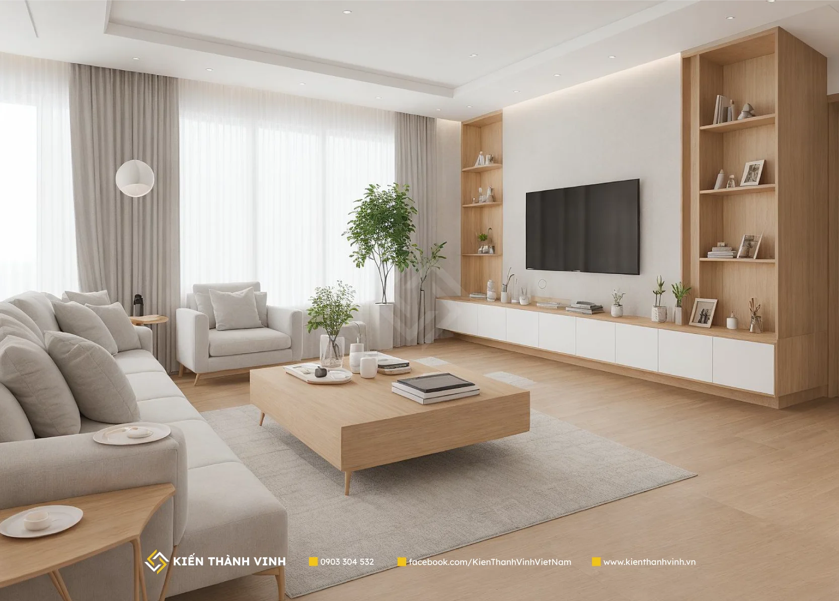 phòng khách nhà phố kinh doanh theo kiến trúc tối giản Serene Living