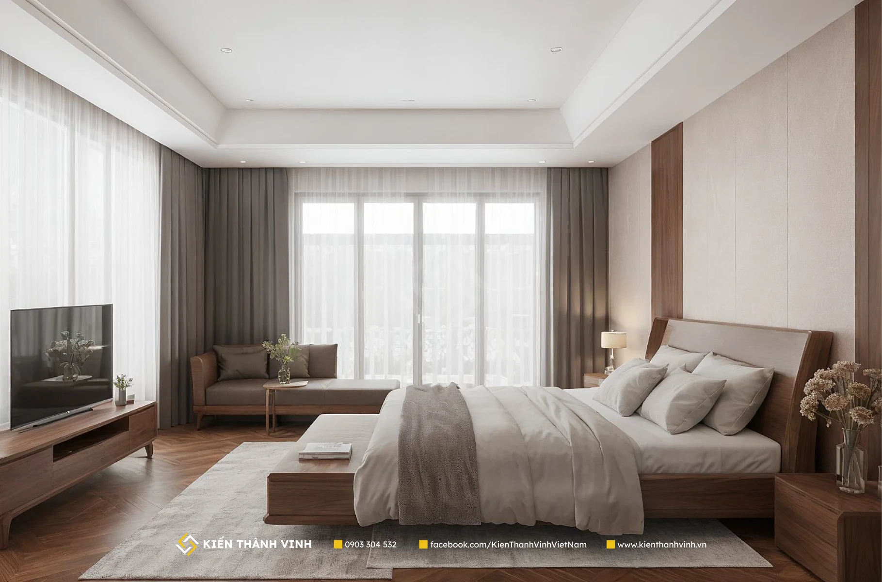 toàn cảnh phòng ngủ nhà phố hiện đại với kiến trúc thẳng tầng Visionary Home