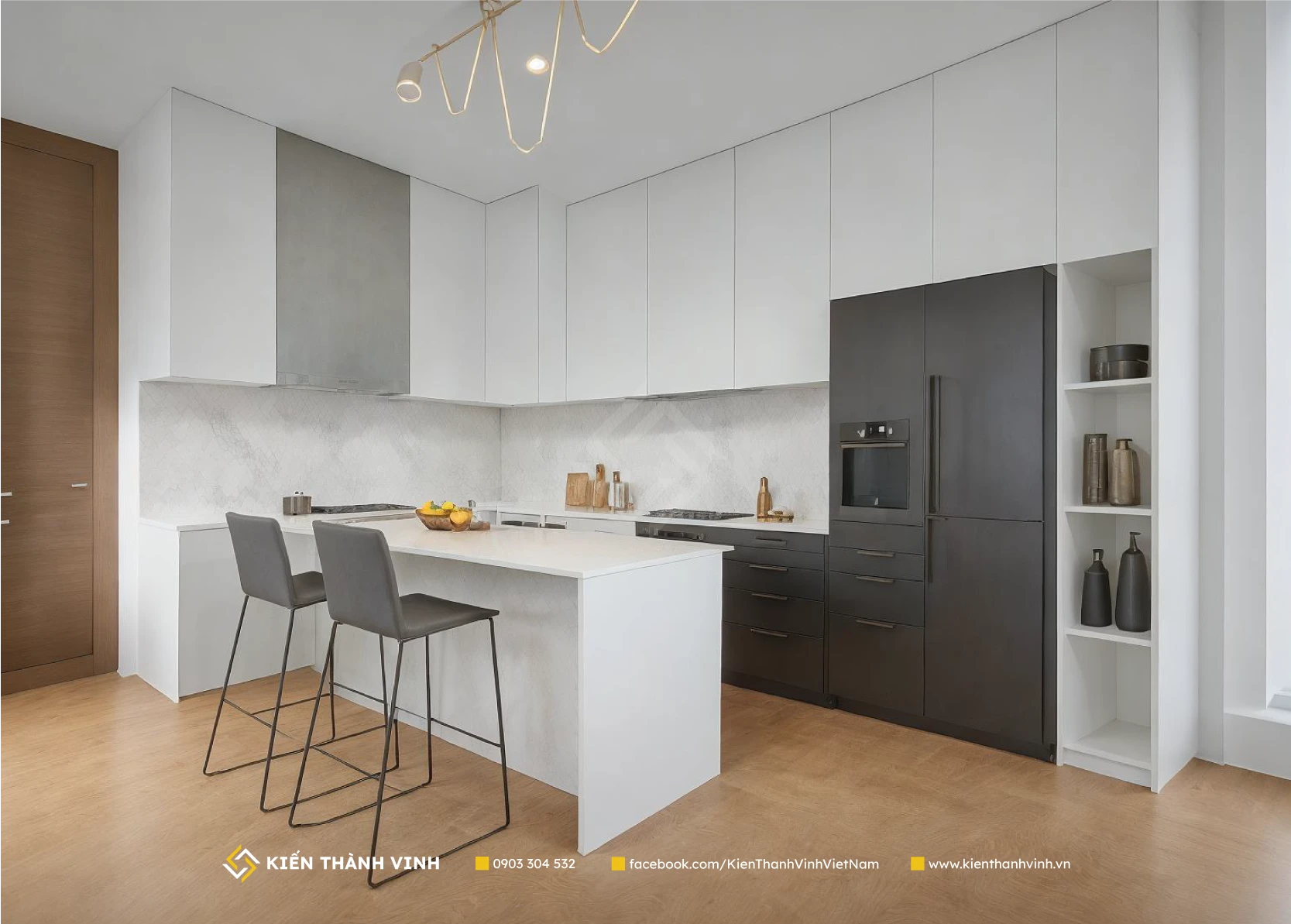toàn cảnh phòng bếp nhà phố lệch tầng hòa quyện thiên nhiên Harmonia House