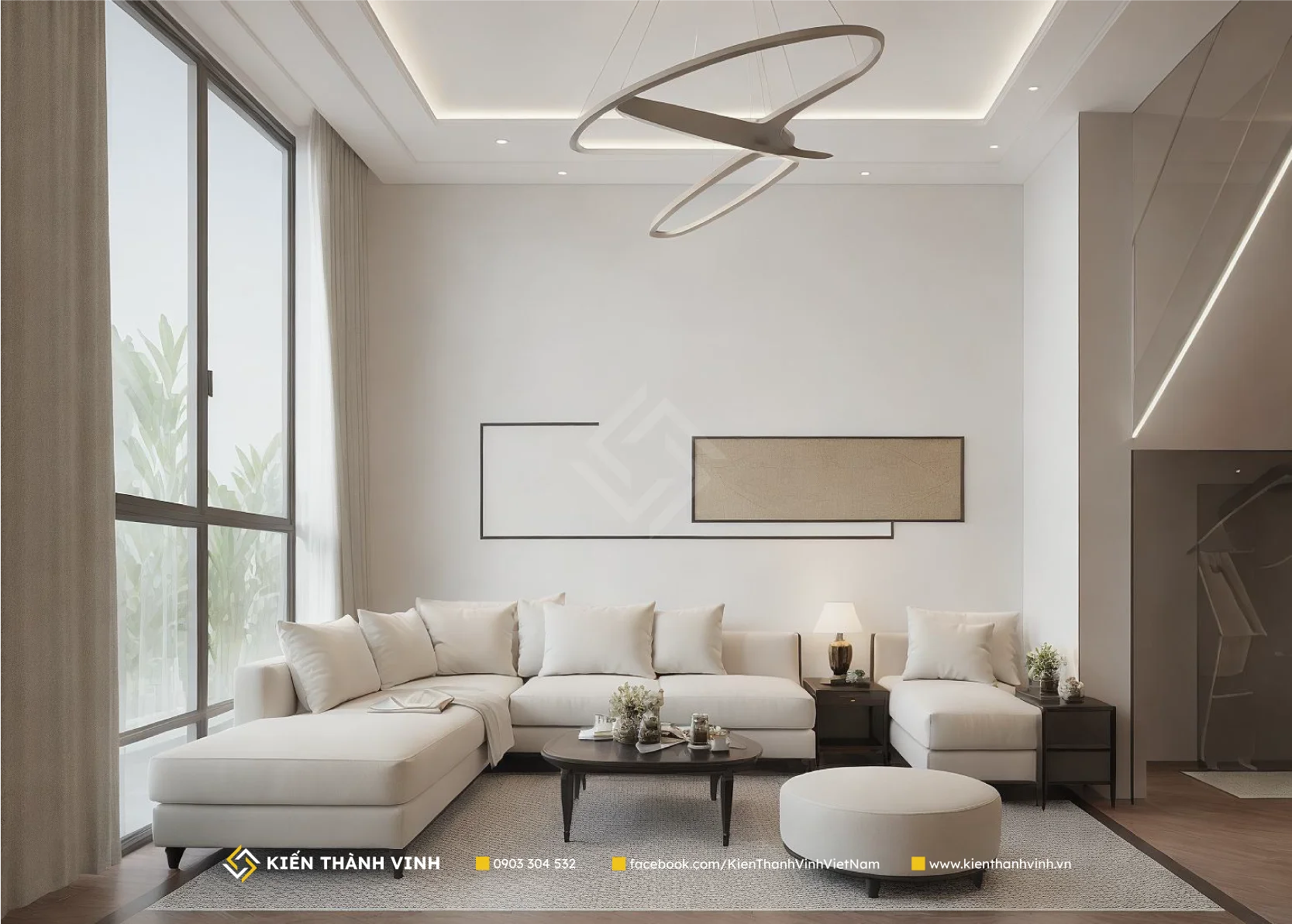 toàn cảnh phòng khách nhà phố lệch tầng hòa quyện thiên nhiên Harmonia House