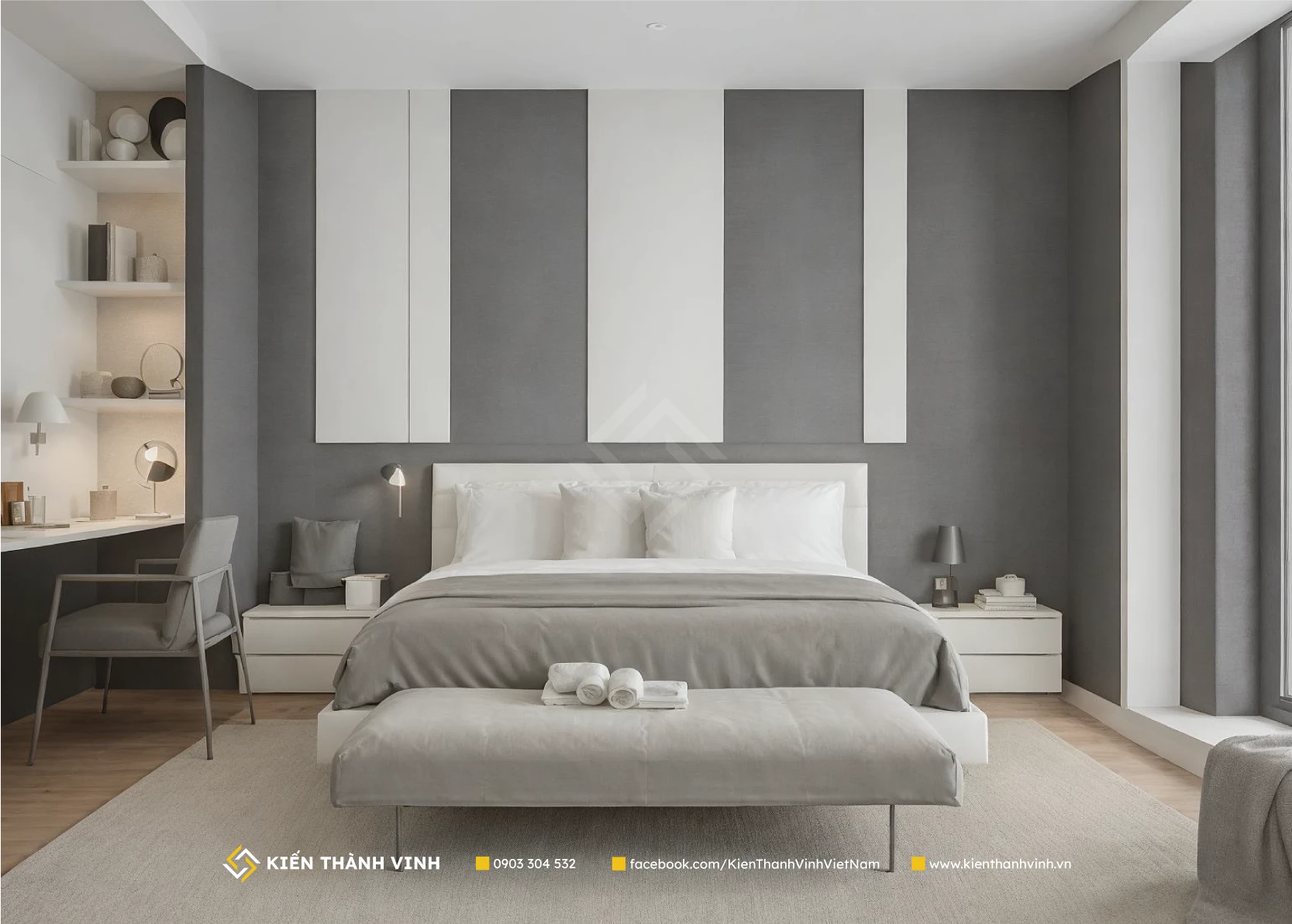 toàn cảnh phòng ngủ nhà phố lệch tầng hòa quyện thiên nhiên Harmonia House