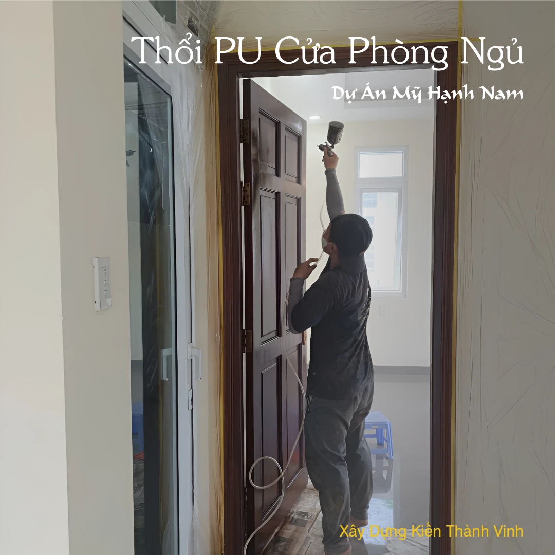 thổi pu phòng ngủ nội thất nhà ở Mỹ Hạnh Nam của anh Thiện ở Long An