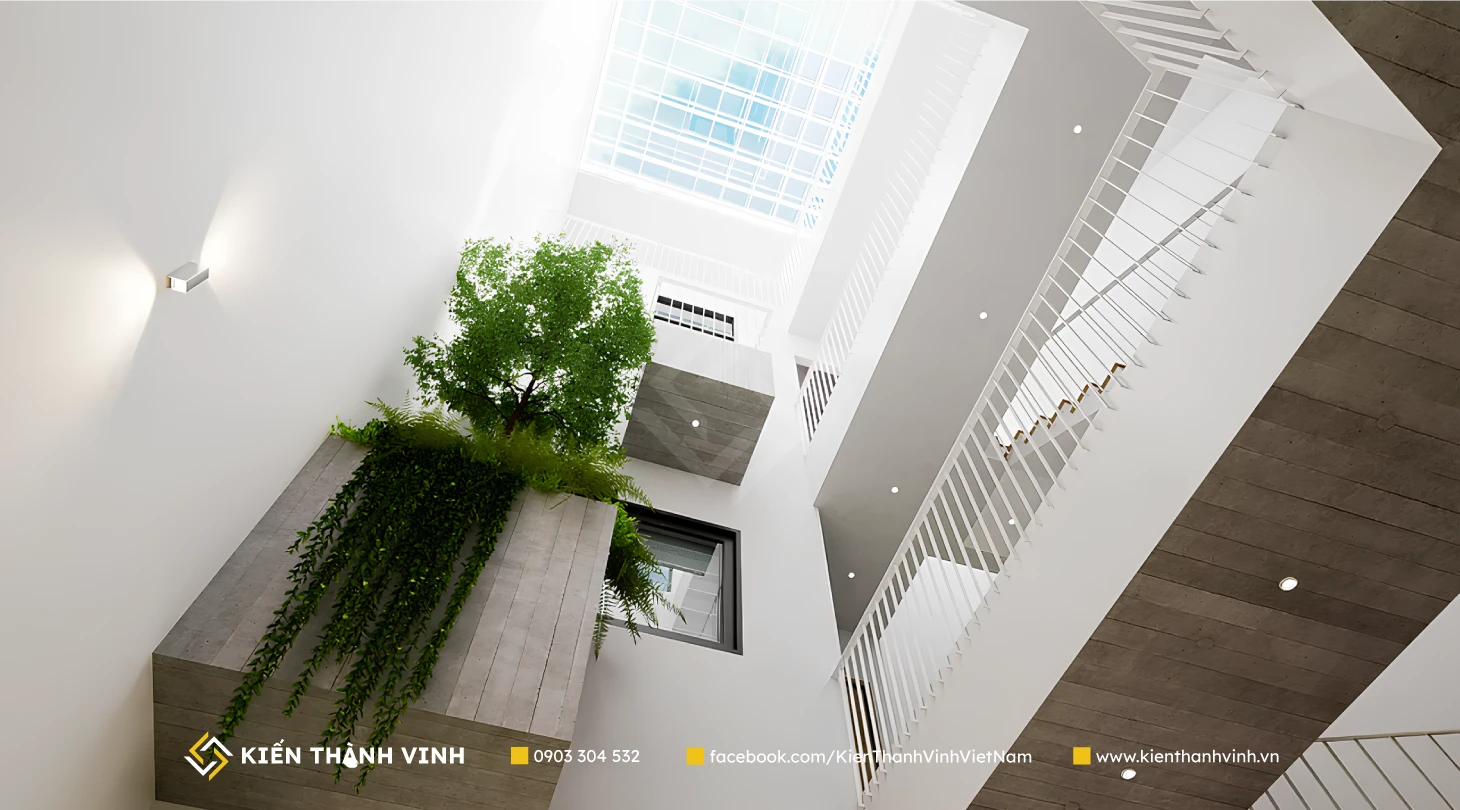 phối cảnh giếng trời của Gia Hòa Villa Biệt thự 4 tầng đẹp Kiến Thành Vinh