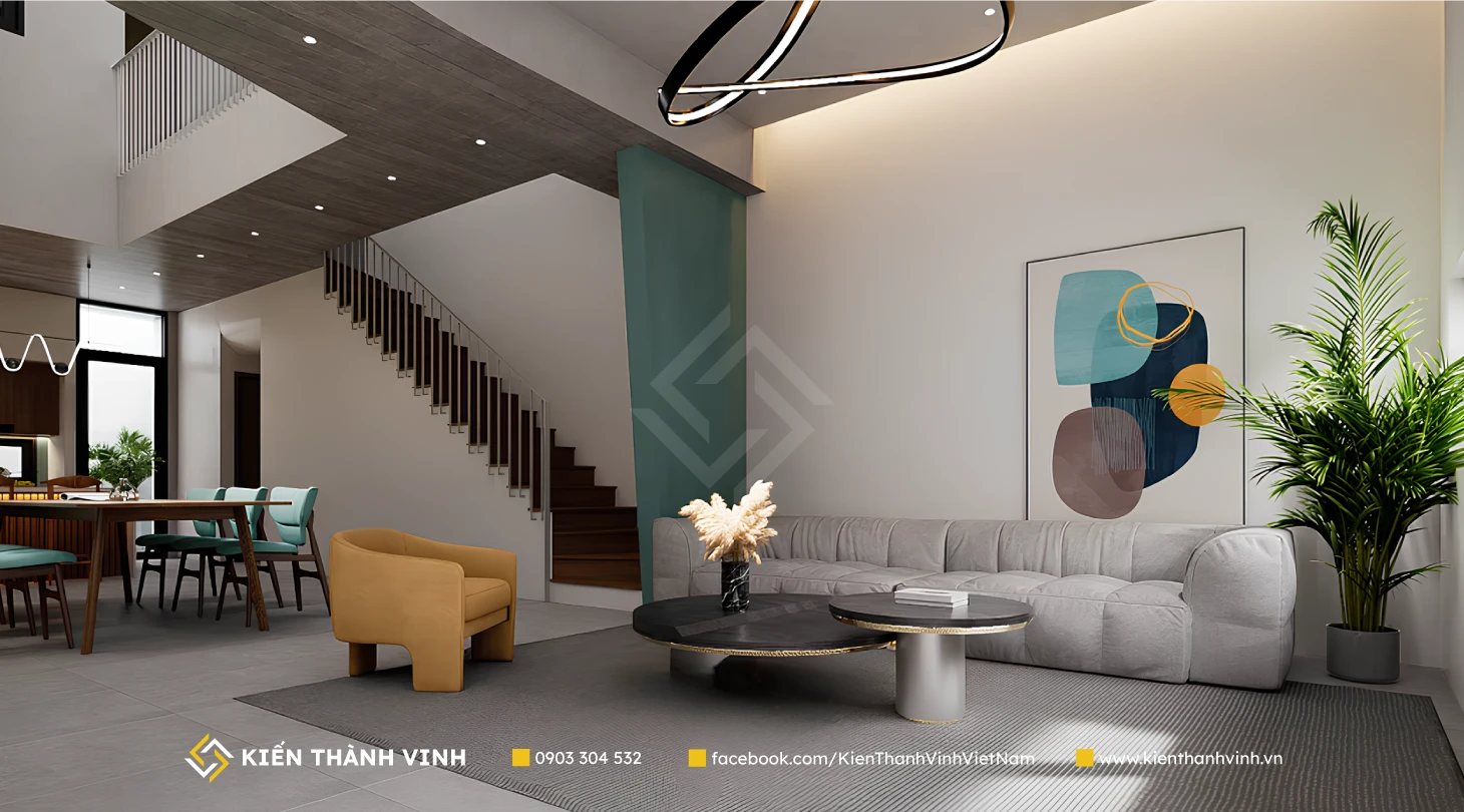 phối cảnh phòng khách của Gia Hòa Villa Biệt thự 4 tầng đẹp Kiến Thành Vinh