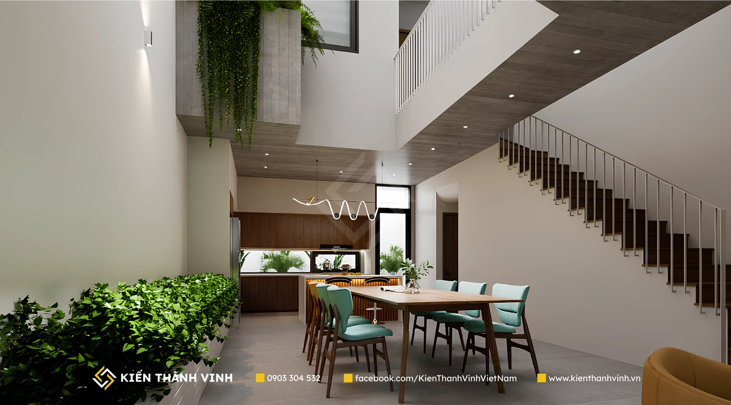 Tổng quan phòng khách và phòng ăn của Gia Hòa Villa Biệt thự 4 tầng đẹp Kiến Thành Vinh