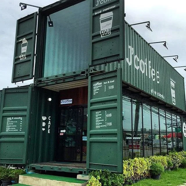 Quán cafe container ghép màu xanh lá